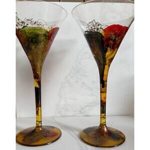 Monaco by Monarch Martini Glasses (2)Hand Painted Romania Crystal 7.25x3.25